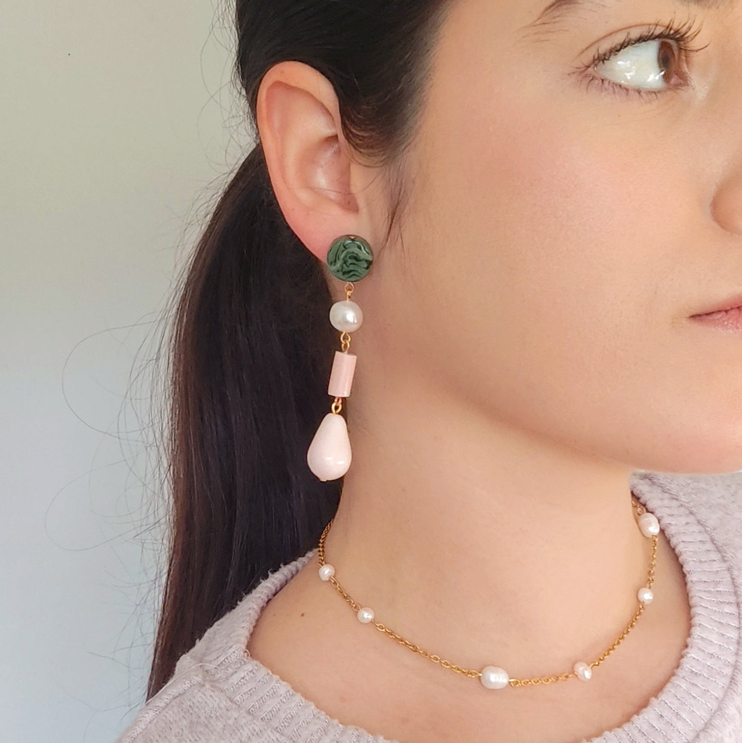 Pendientes Olympia Verde y Rosa