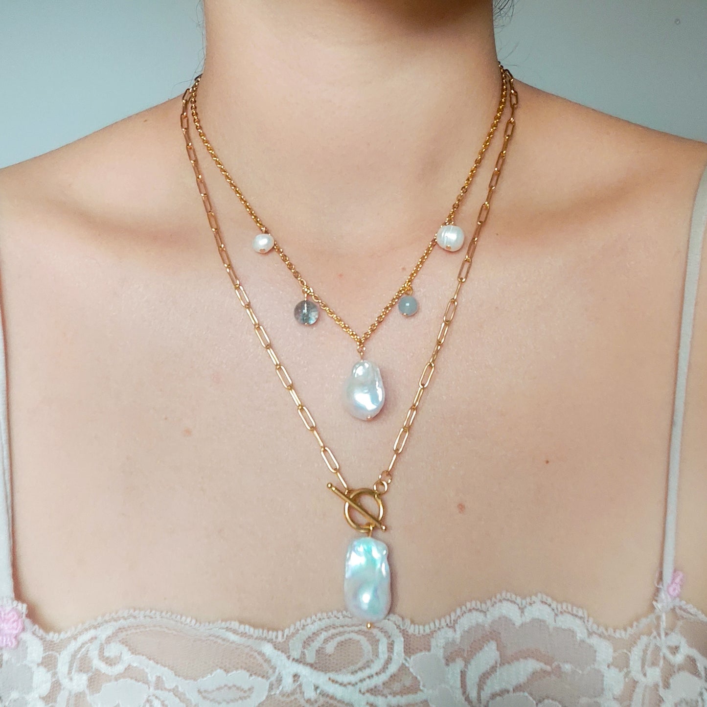 Collar Eslabones y Perla Barroca