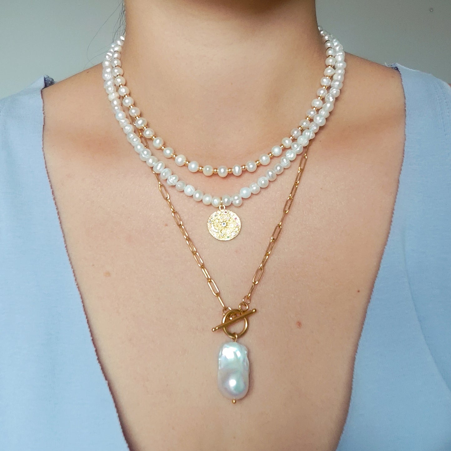Collar Eslabones y Perla Barroca