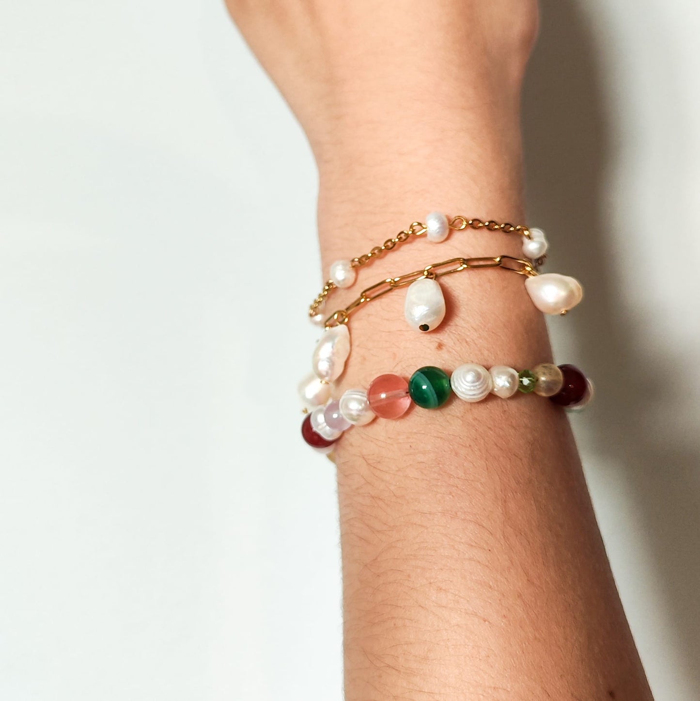 Pulsera piedras semipreciosas y perlas naturales