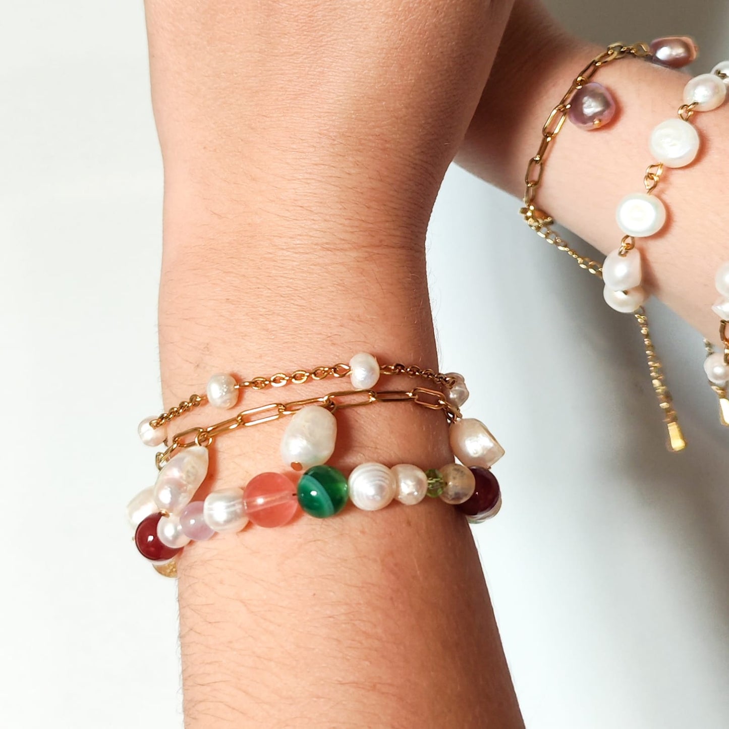 Pulsera piedras semipreciosas y perlas naturales