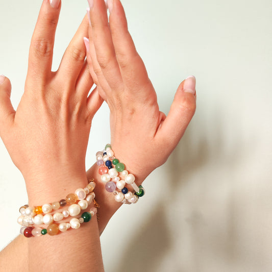 Pulsera piedras semipreciosas y perlas naturales
