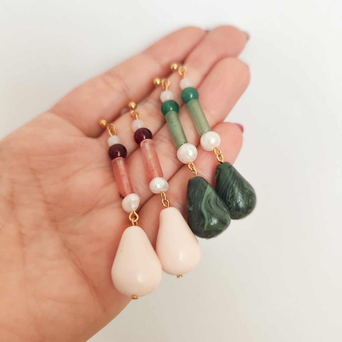 Pendientes Alargados Arcilla y Perla