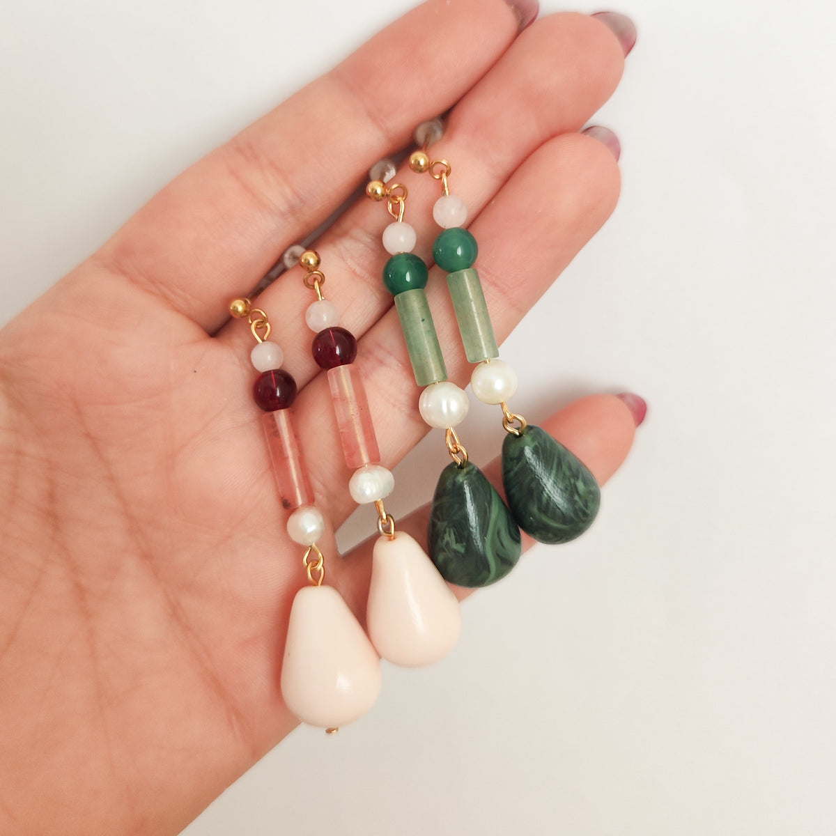 Pendientes Alargados Arcilla y Perla