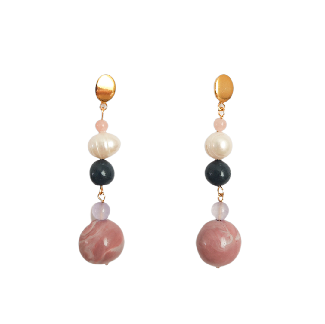 Pendientes Largos Arcilla y Perla