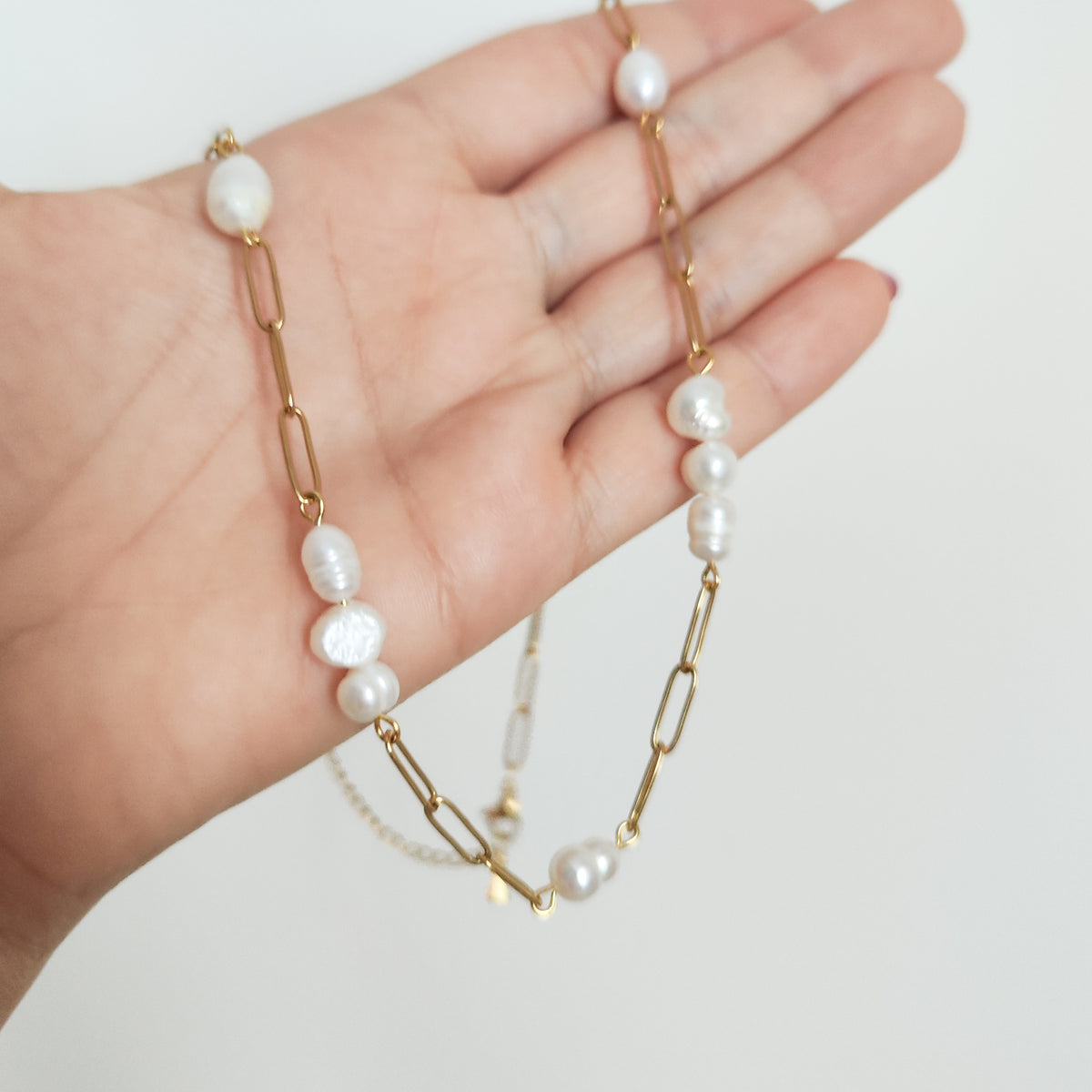 Collar Cadena y Perlas Naturales