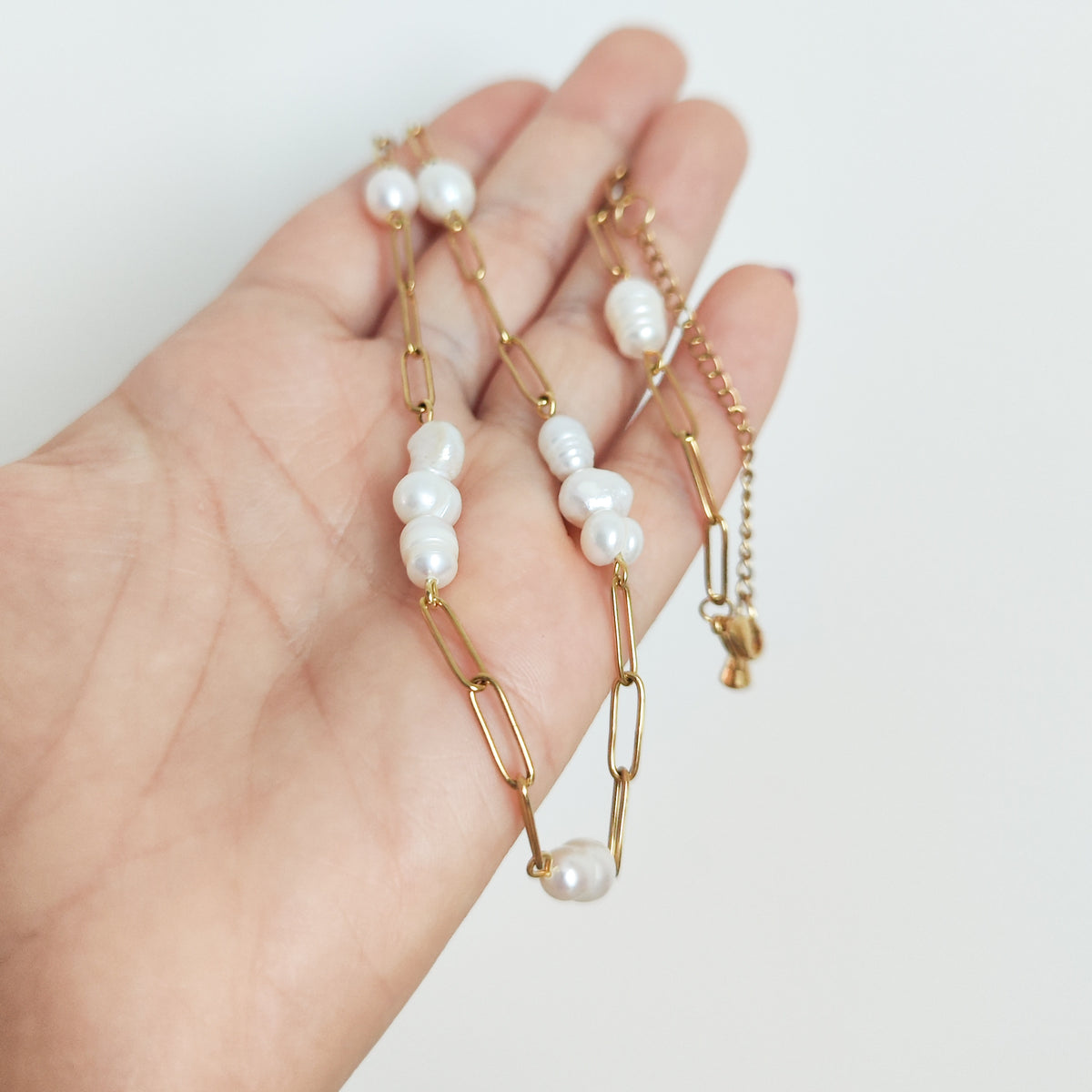 Collar Cadena y Perlas Naturales