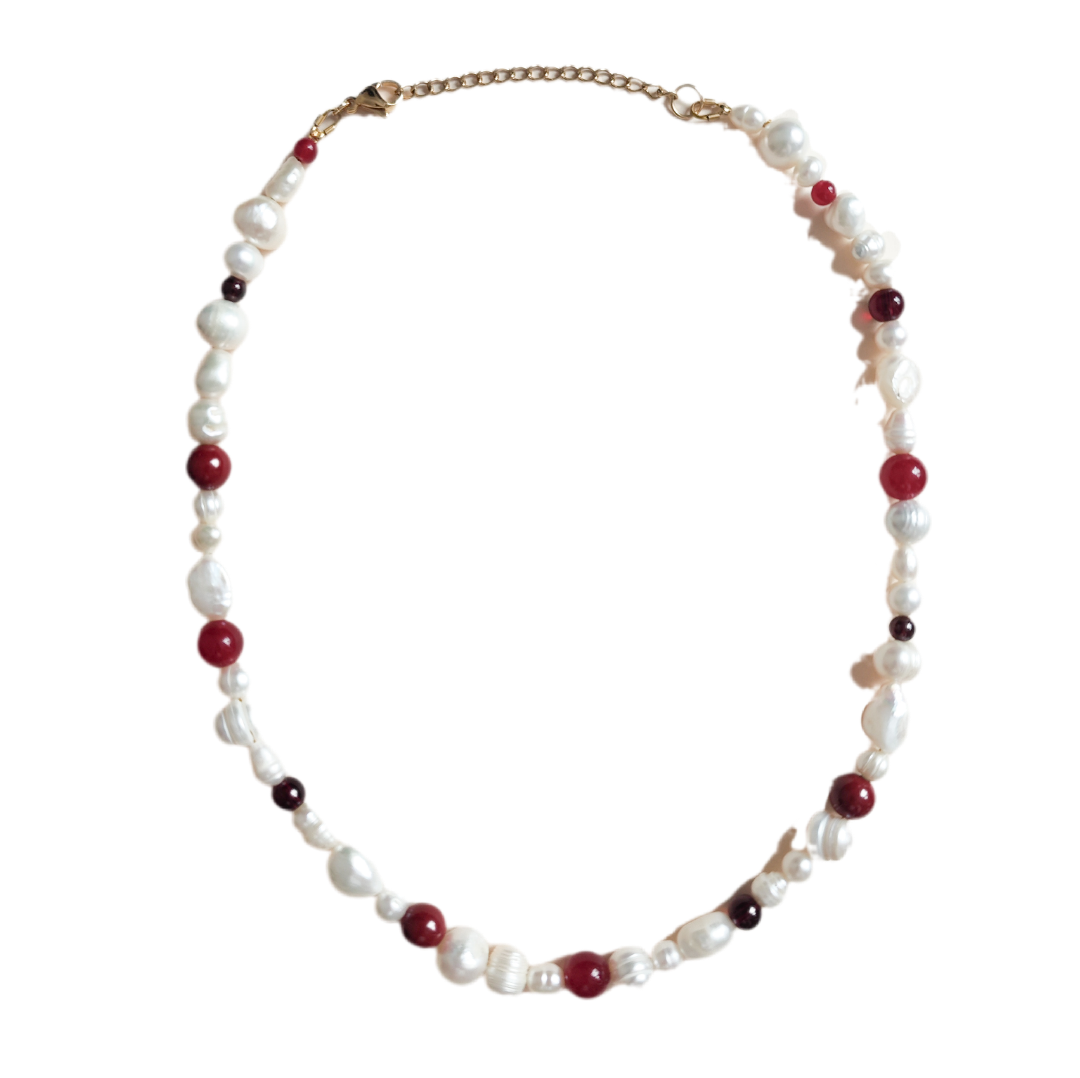 Collar Burdeos Perlas y Piedras Naturales