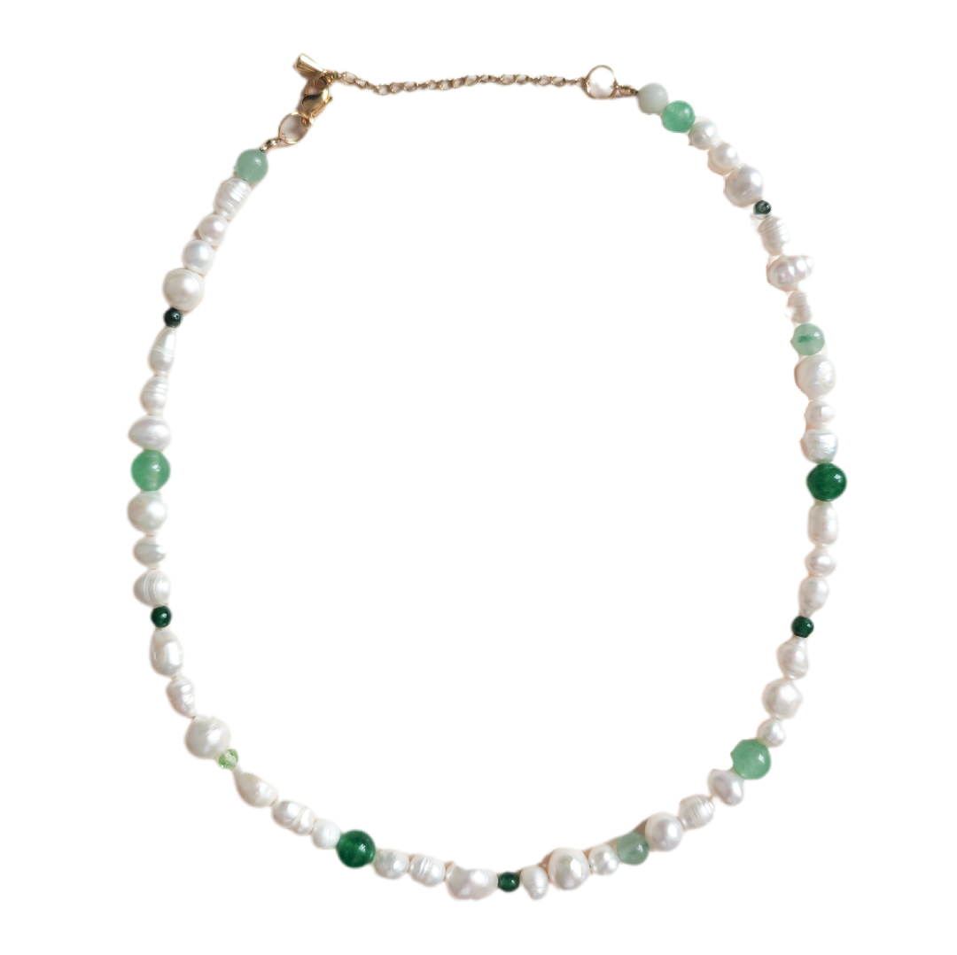 Collar Esmeralda Perlas y Piedras Naturales